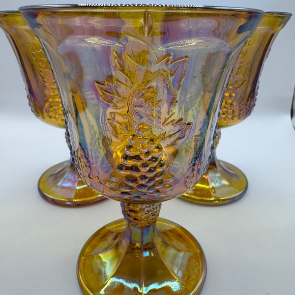 Indiana Glass Marigold Carnival Glass wine glasses. Set of 3 Amber Harvest Grape - Picture 5 of 7